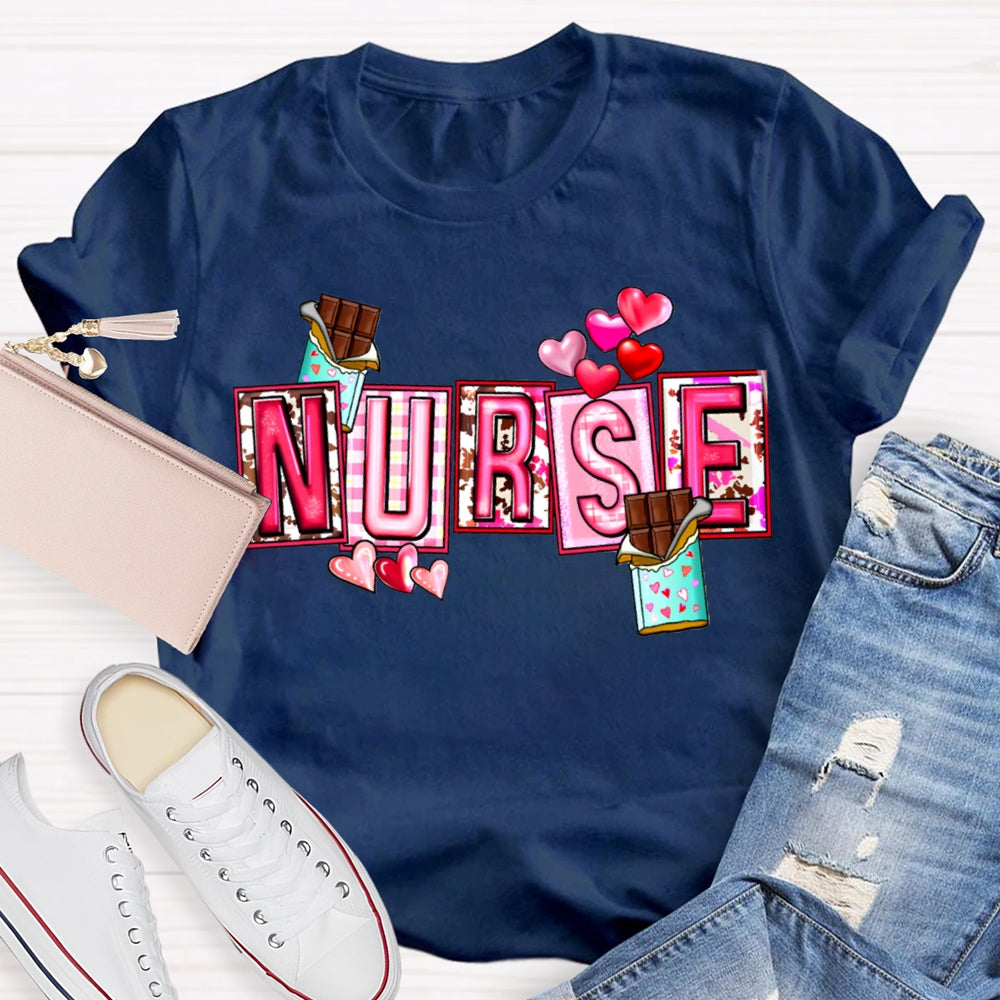 Nurse Pink Font And Hearts Valentine'S Day T-shirt