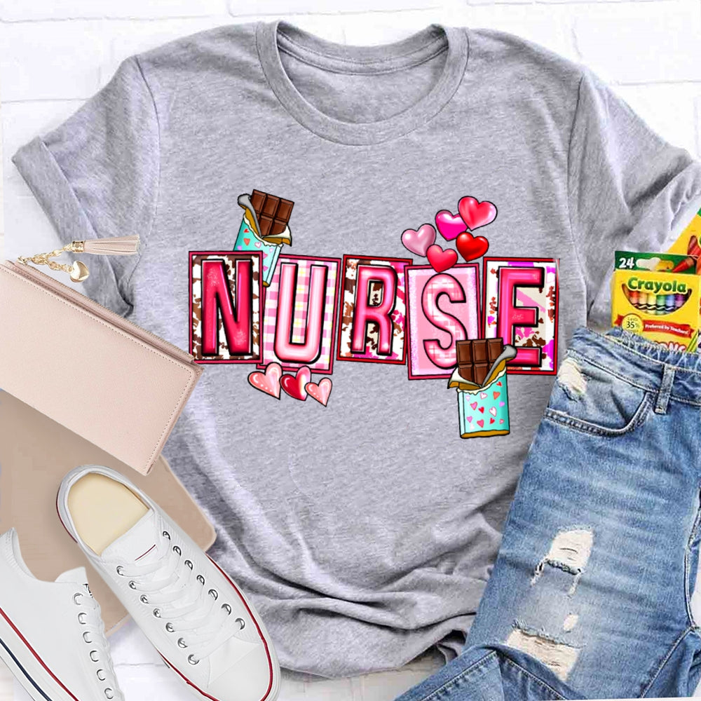 Nurse Pink Font And Hearts Valentine'S Day T-shirt