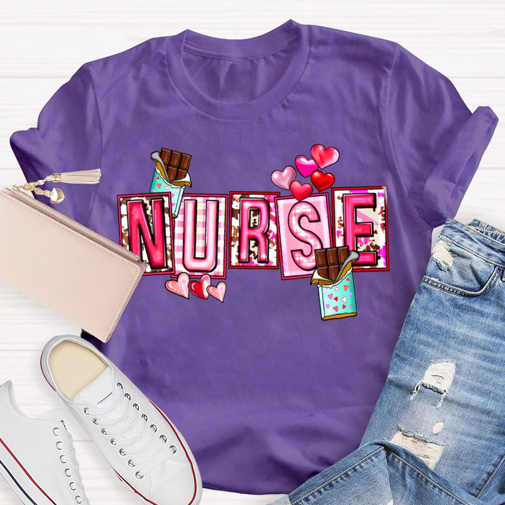 Nurse Pink Font And Hearts Valentine'S Day T-shirt