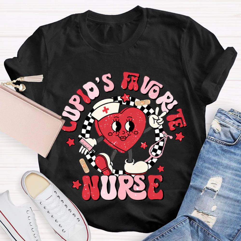 Cupid'S Favorite Nurse Checkered And Heart Print T-shirt