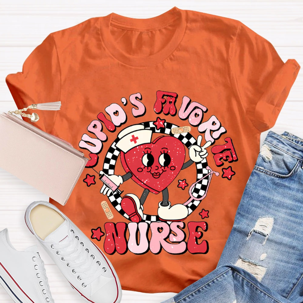 Cupid'S Favorite Nurse Checkered And Heart Print T-shirt