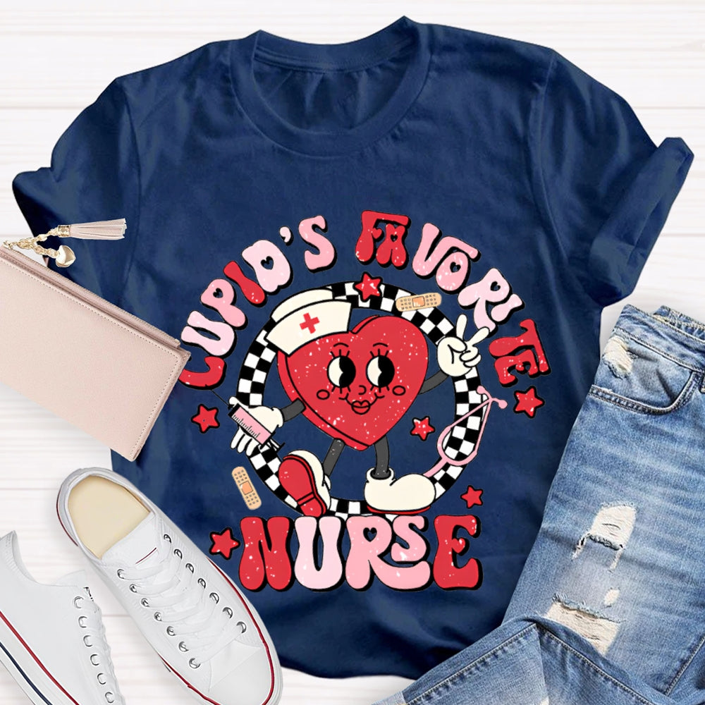Cupid'S Favorite Nurse Checkered And Heart Print T-shirt