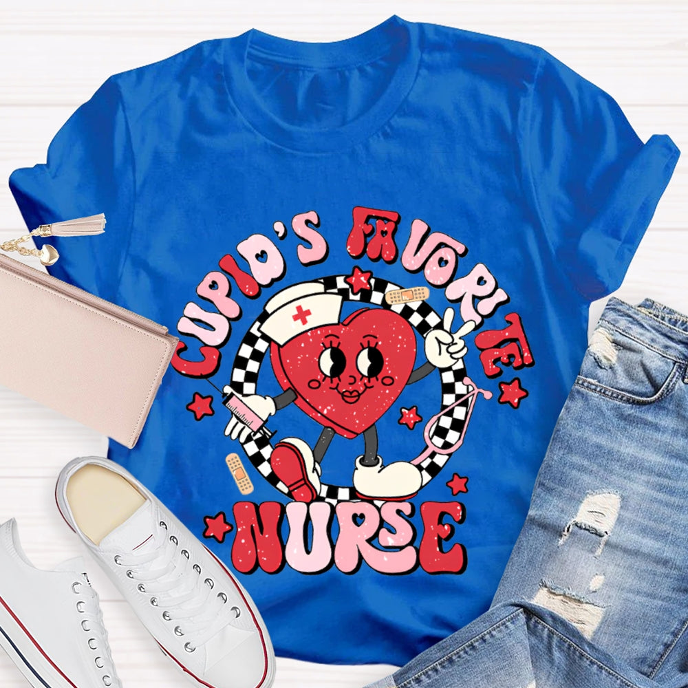 Cupid'S Favorite Nurse Checkered And Heart Print T-shirt