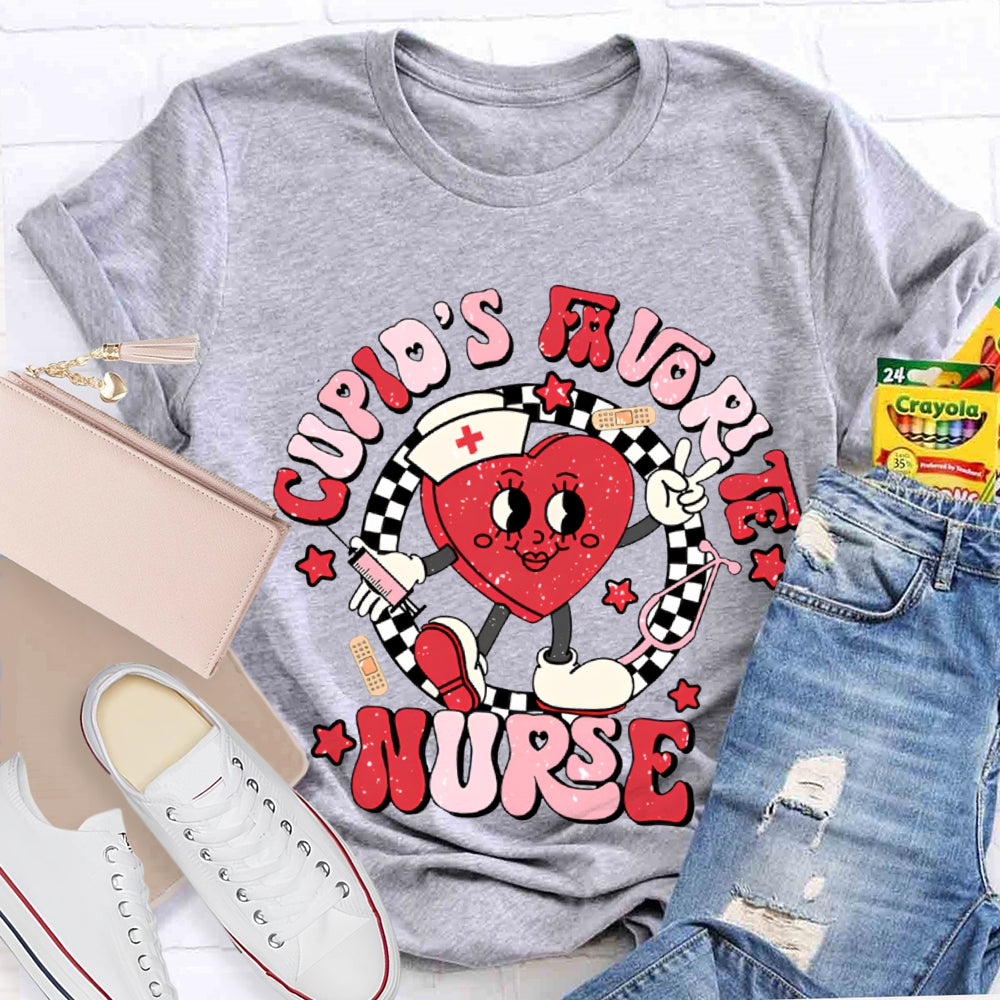 Cupid'S Favorite Nurse Checkered And Heart Print T-shirt