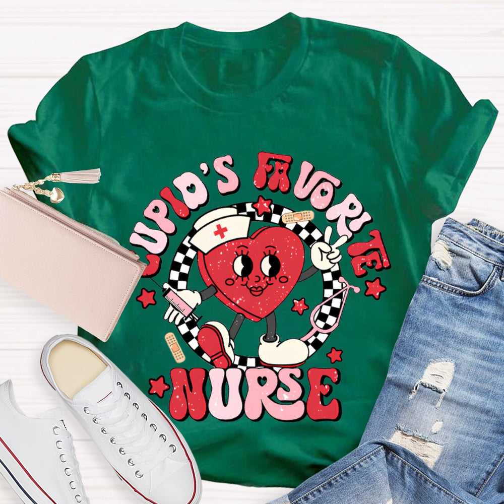Cupid'S Favorite Nurse Checkered And Heart Print T-shirt