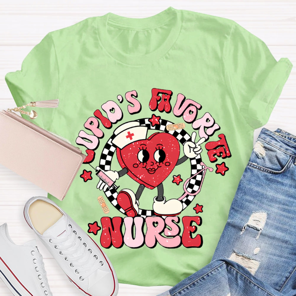Cupid'S Favorite Nurse Checkered And Heart Print T-shirt
