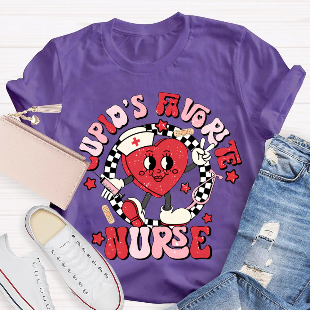Cupid'S Favorite Nurse Checkered And Heart Print T-shirt