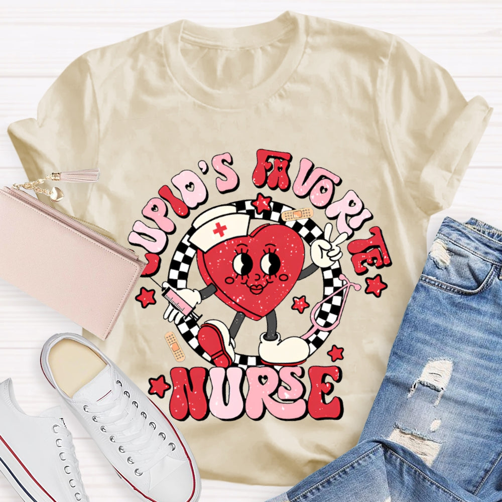 Cupid'S Favorite Nurse Checkered And Heart Print T-shirt