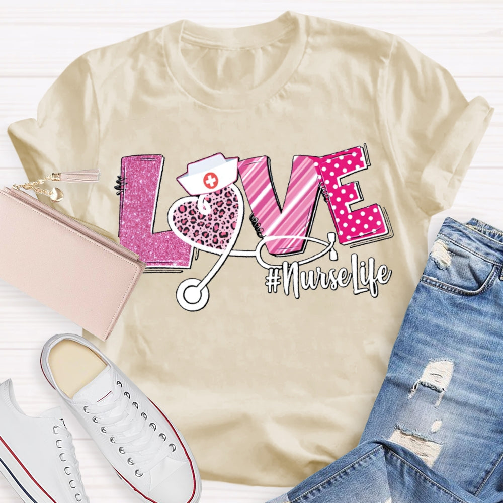 Love Nurse Life Leopard Print Hearts And Valentine'S Day Fonts T-shirt