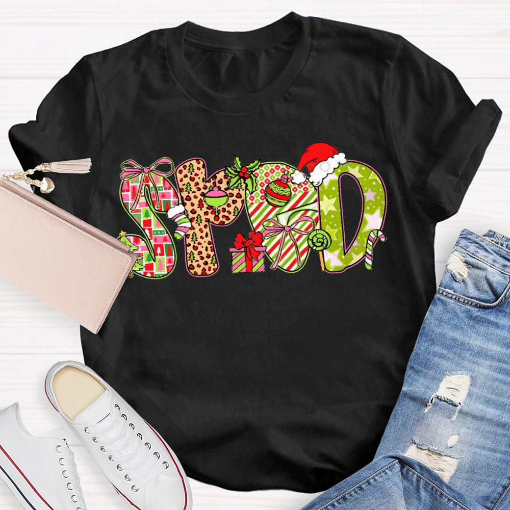 Christmas Special Education Leopard Print Colored Font T-shirt