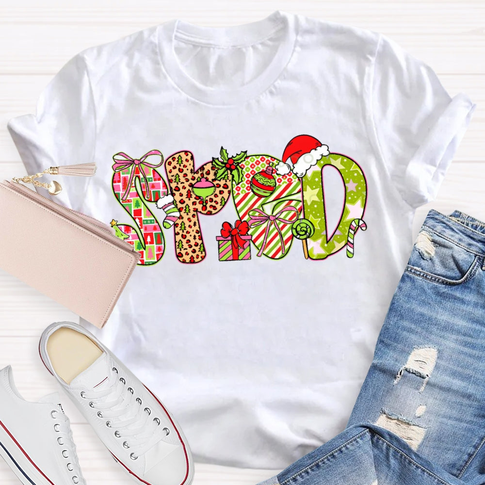 Christmas Special Education Leopard Print Colored Font T-shirt
