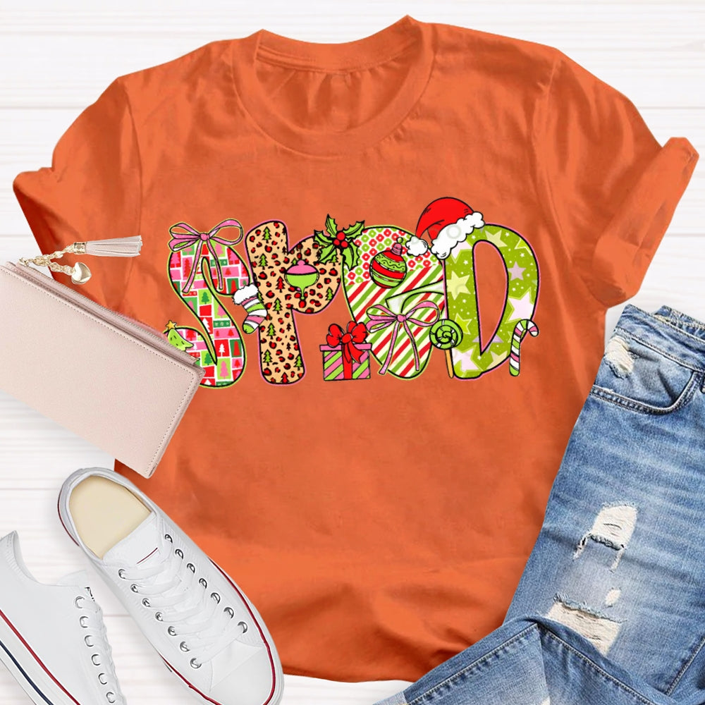 Christmas Special Education Leopard Print Colored Font T-shirt
