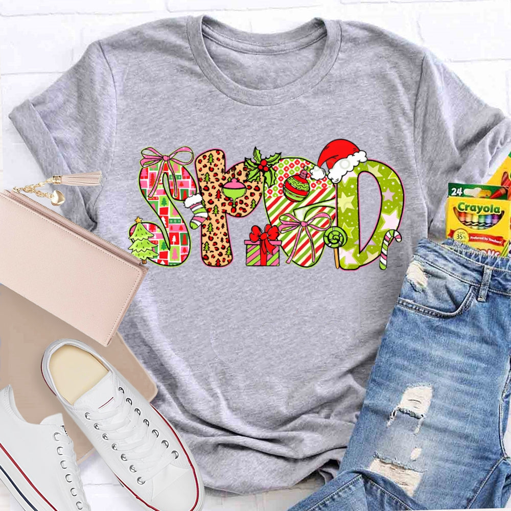 Christmas Special Education Leopard Print Colored Font T-shirt