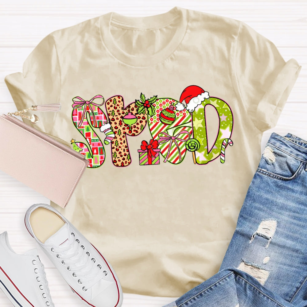 Christmas Special Education Leopard Print Colored Font T-shirt