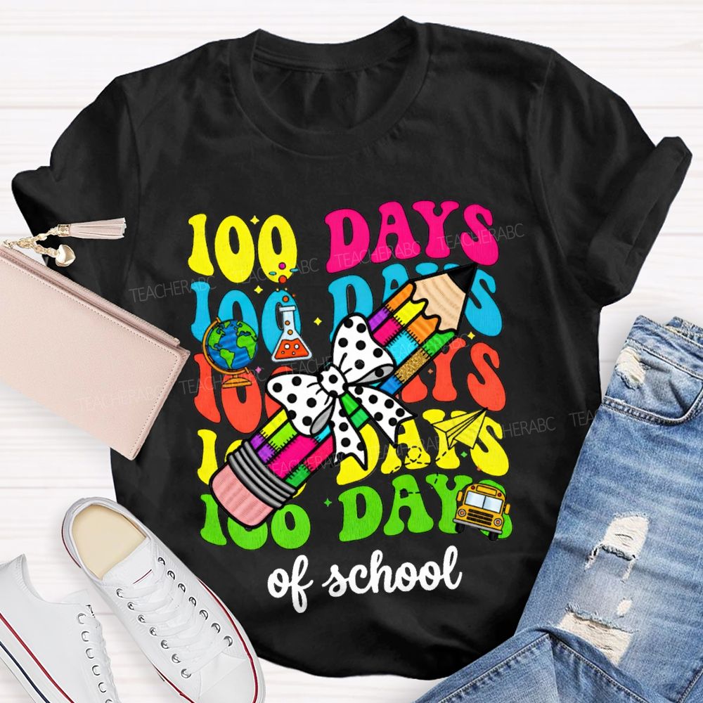 100 Days Of School Bows And Colored Pencils T-shirt
