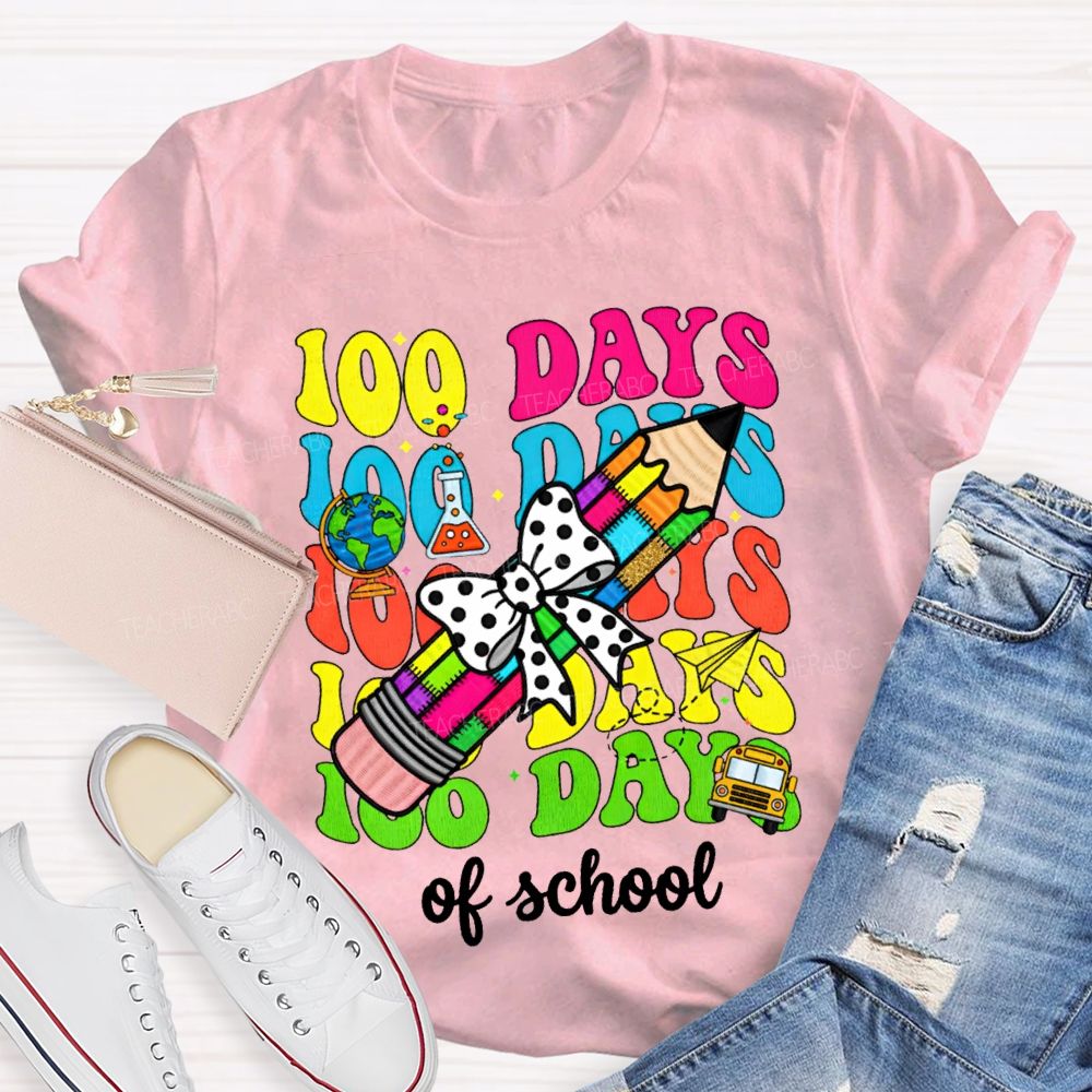 100 Days Of School Bows And Colored Pencils T-shirt