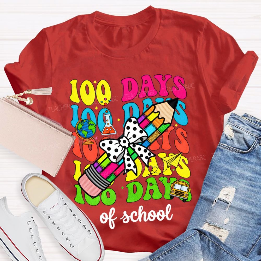 100 Days Of School Bows And Colored Pencils T-shirt