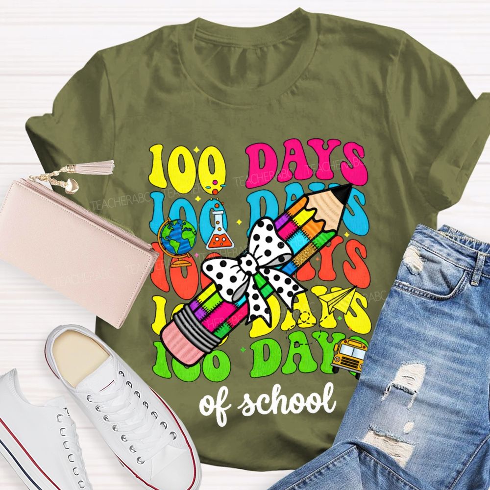 100 Days Of School Bows And Colored Pencils T-shirt