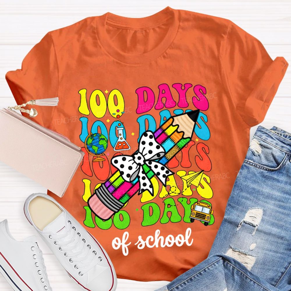 100 Days Of School Bows And Colored Pencils T-shirt