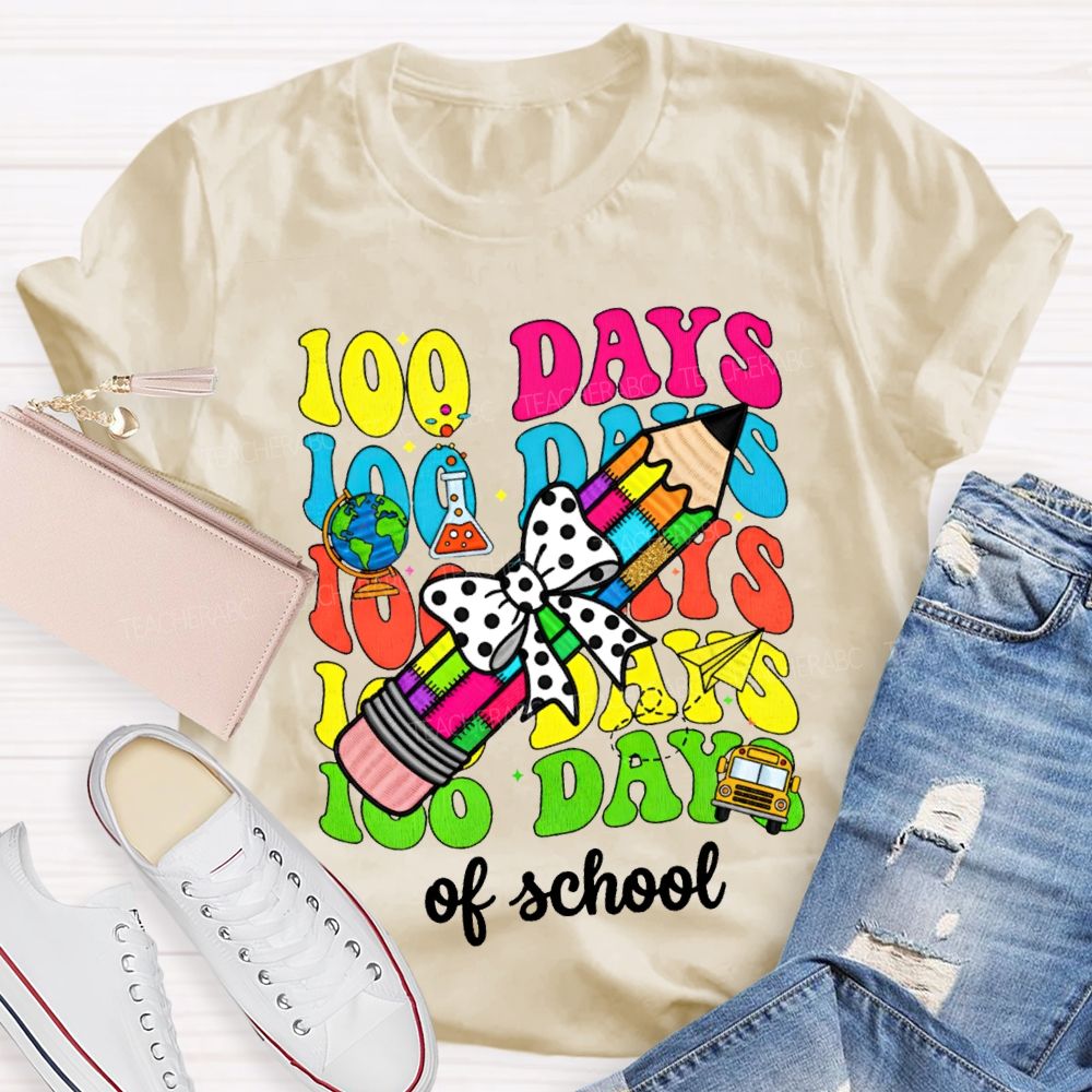 100 Days Of School Bows And Colored Pencils T-shirt