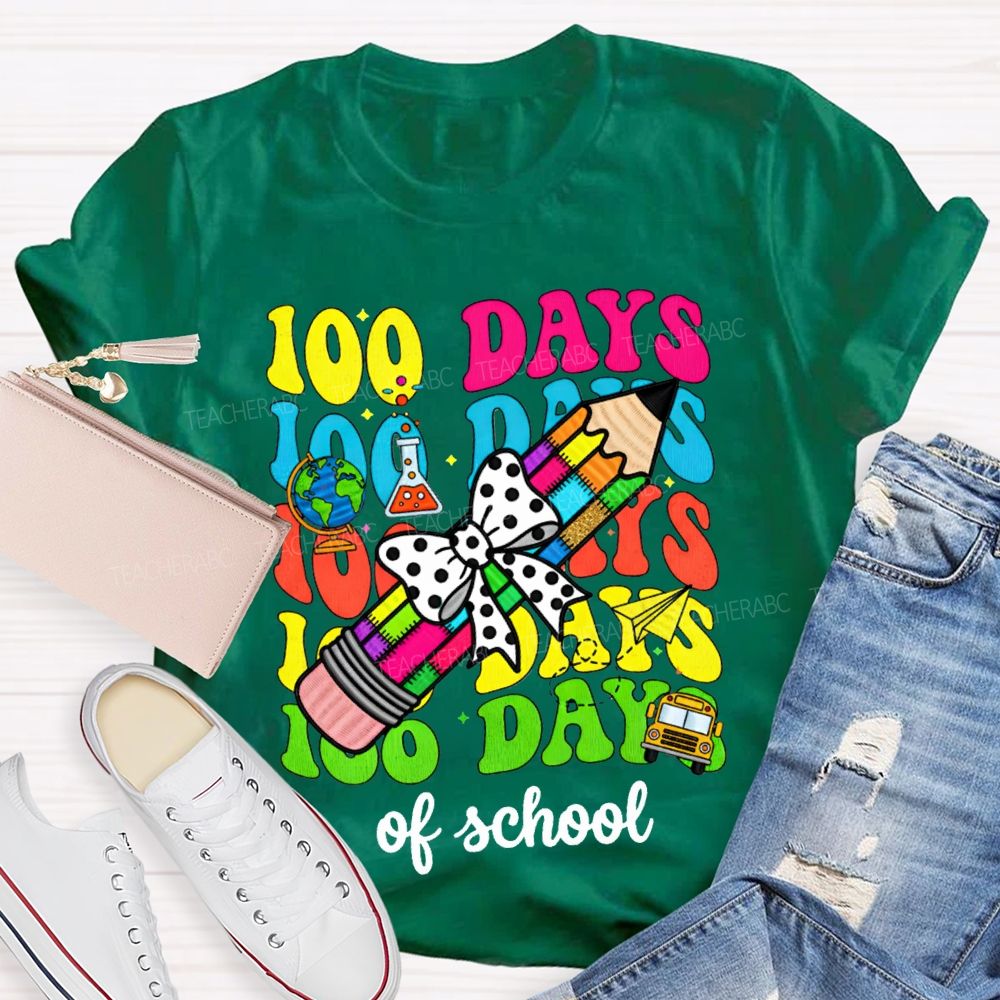 100 Days Of School Bows And Colored Pencils T-shirt