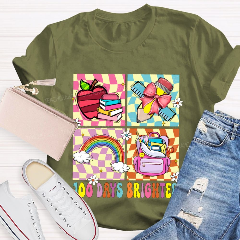 100 Days Brighter Rainbow Apple And Bow Pencil T-shirt