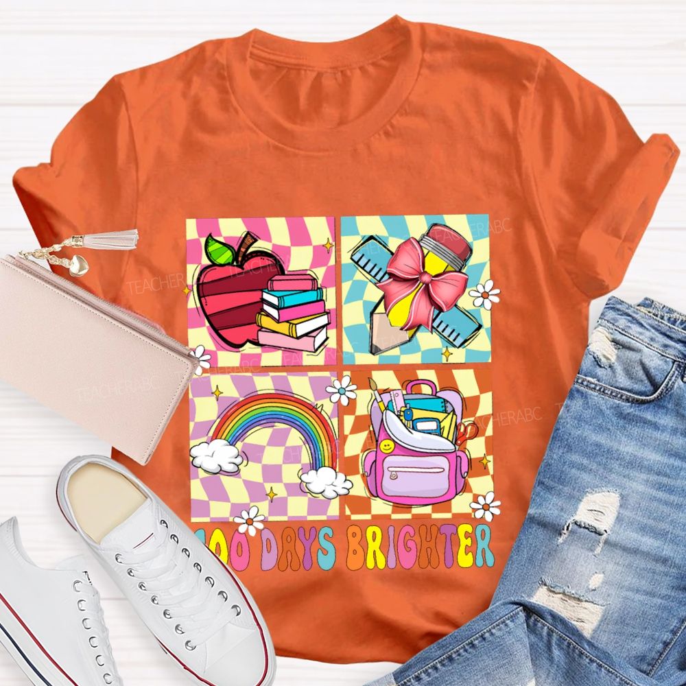 100 Days Brighter Rainbow Apple And Bow Pencil T-shirt
