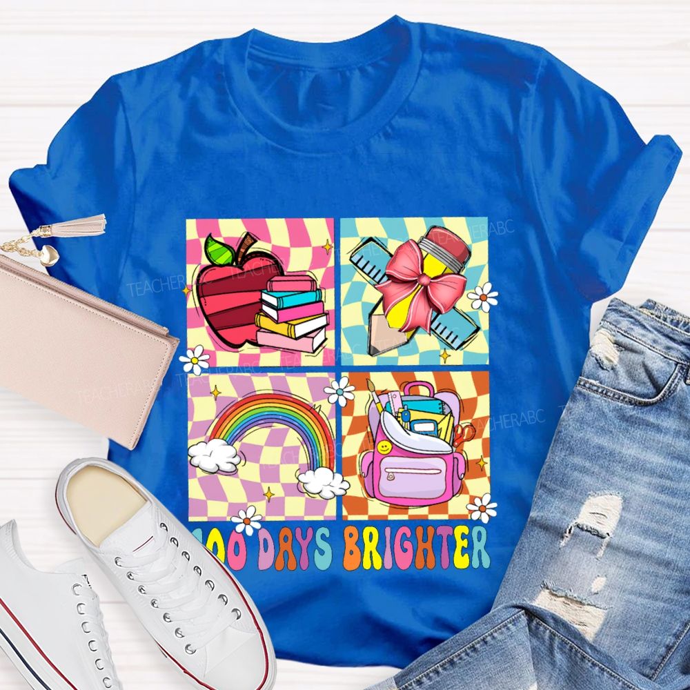 100 Days Brighter Rainbow Apple And Bow Pencil T-shirt