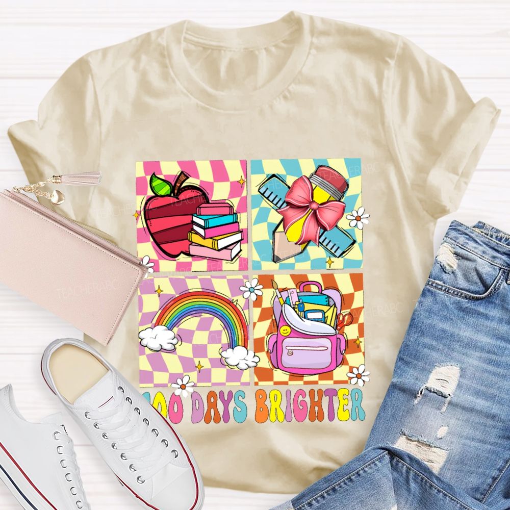 100 Days Brighter Rainbow Apple And Bow Pencil T-shirt