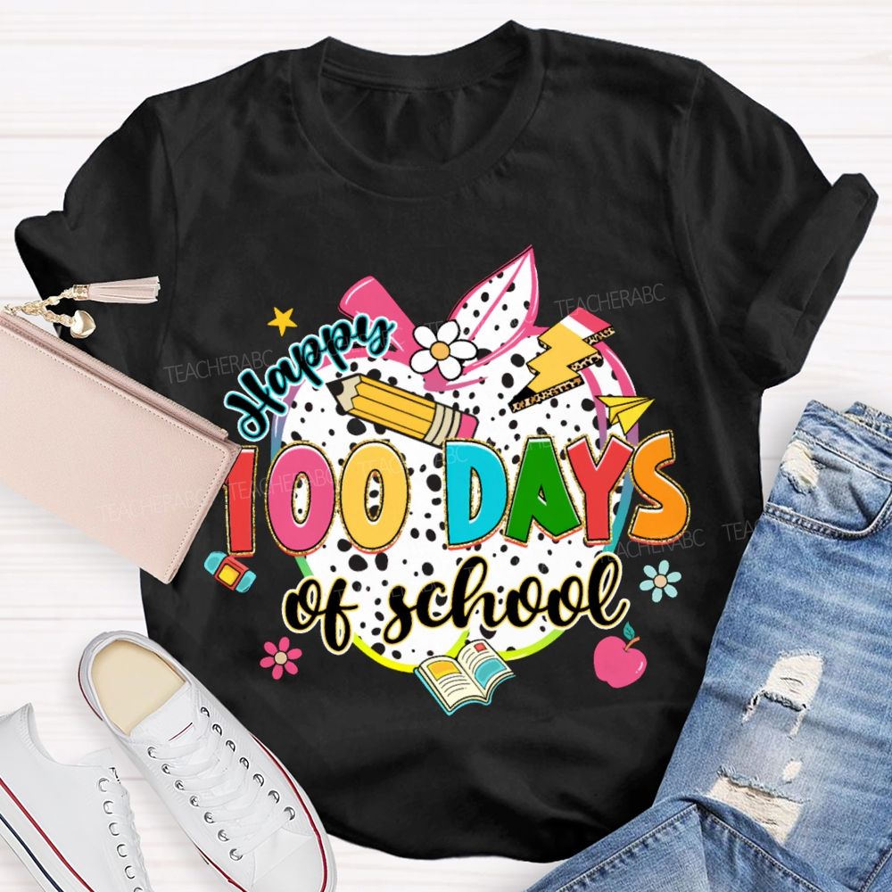 Happy 100 Days Of School Colorful Polka Dot Apples T-shirt