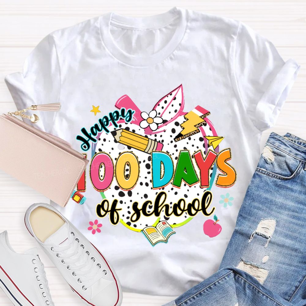 Happy 100 Days Of School Colorful Polka Dot Apples T-shirt