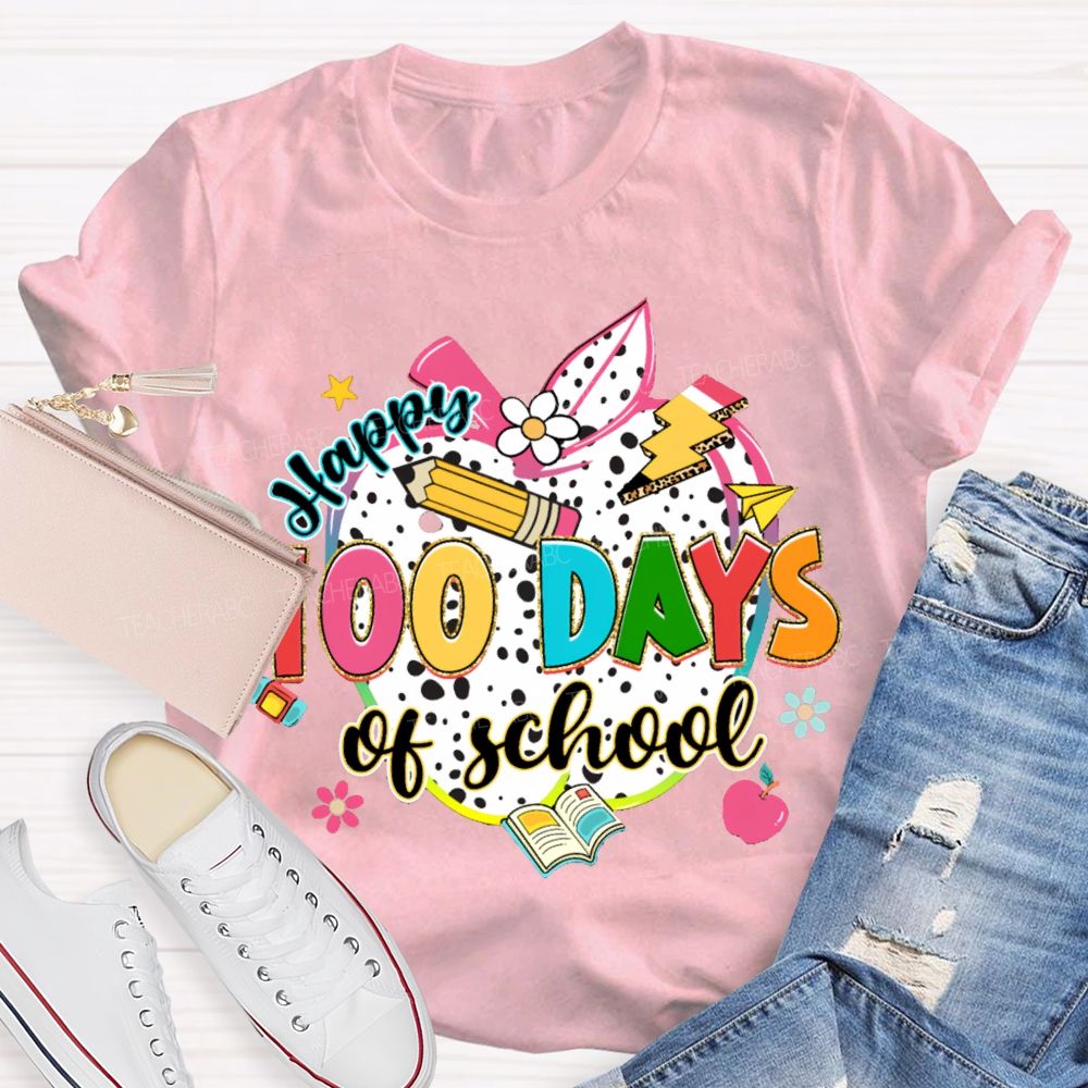Happy 100 Days Of School Colorful Polka Dot Apples T-shirt
