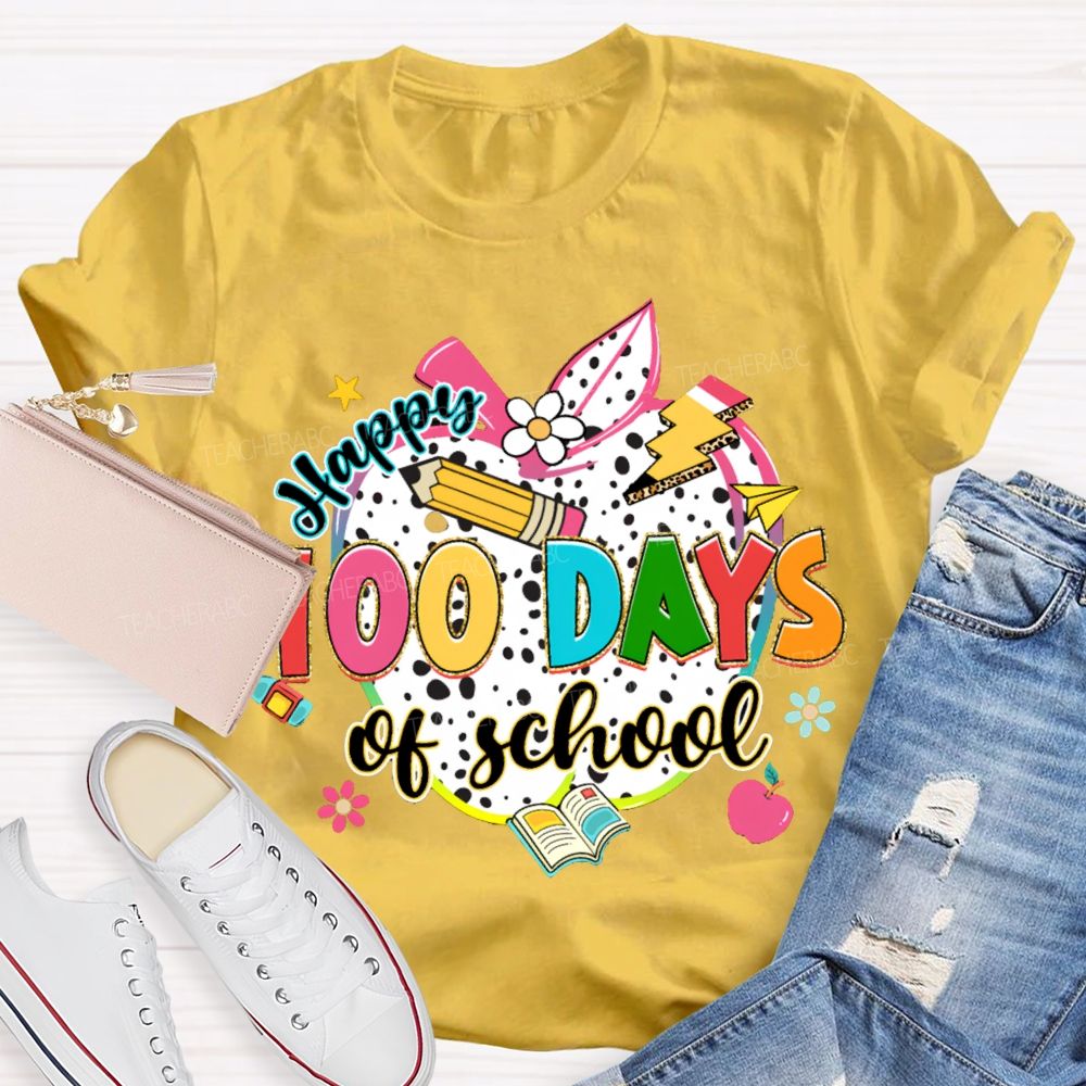 Happy 100 Days Of School Colorful Polka Dot Apples T-shirt