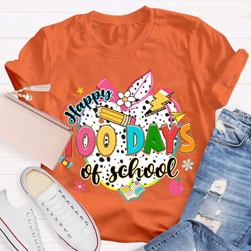 Happy 100 Days Of School Colorful Polka Dot Apples T-shirt