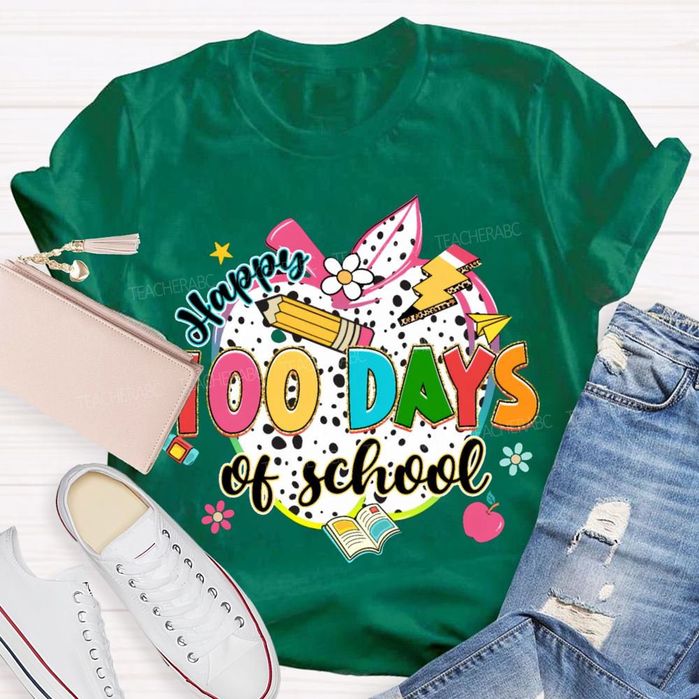 Happy 100 Days Of School Colorful Polka Dot Apples T-shirt