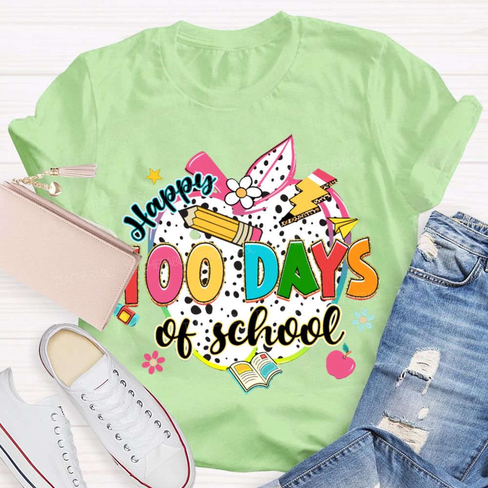 Happy 100 Days Of School Colorful Polka Dot Apples T-shirt
