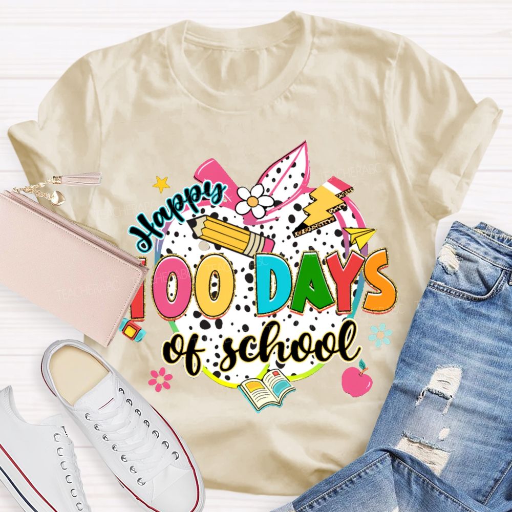 Happy 100 Days Of School Colorful Polka Dot Apples T-shirt