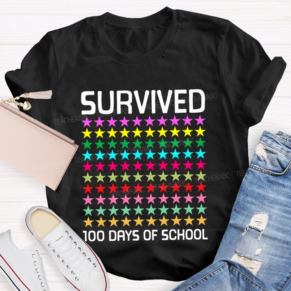 Survived 100 Days Of School Many Colorful Stars T-shirt