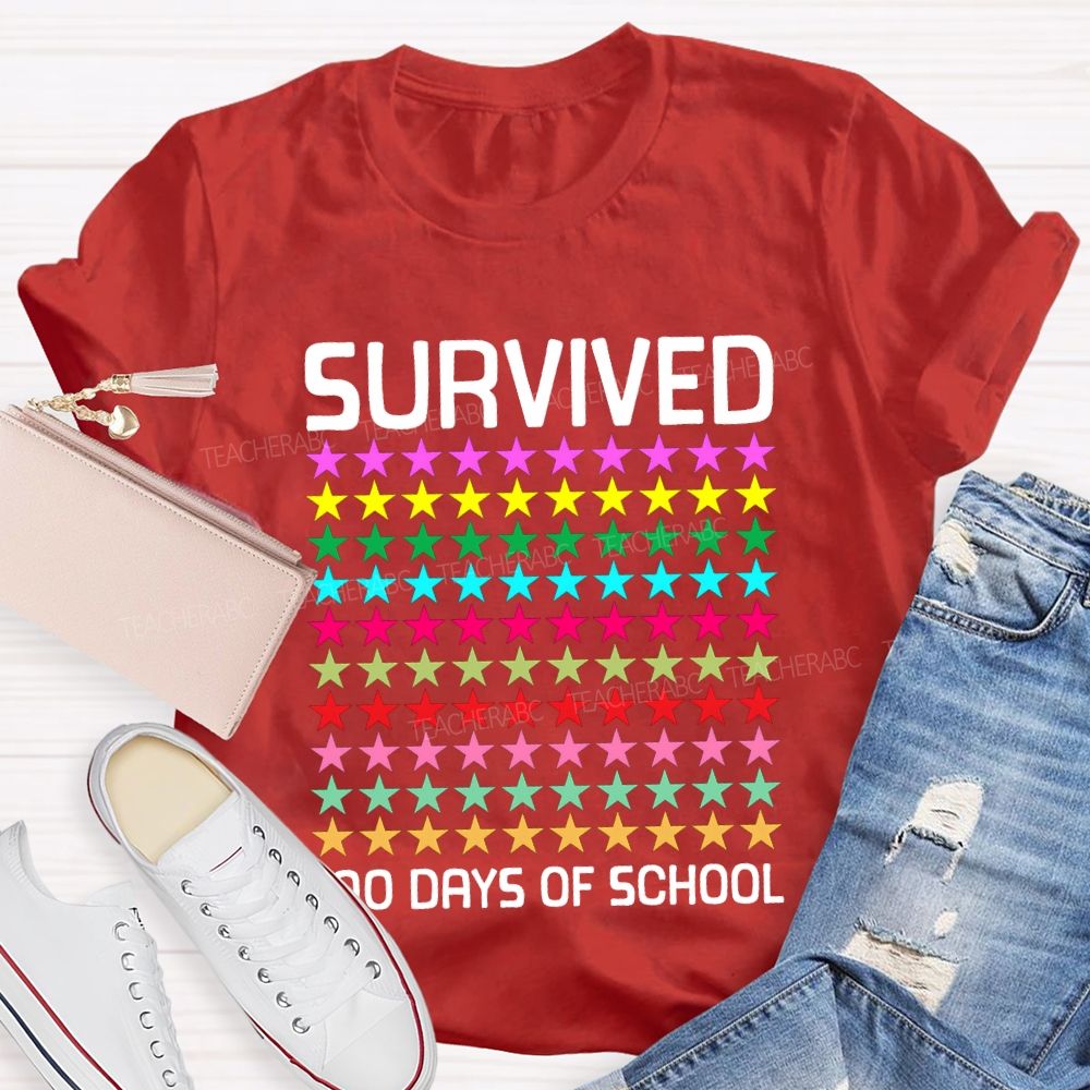 Survived 100 Days Of School Many Colorful Stars T-shirt