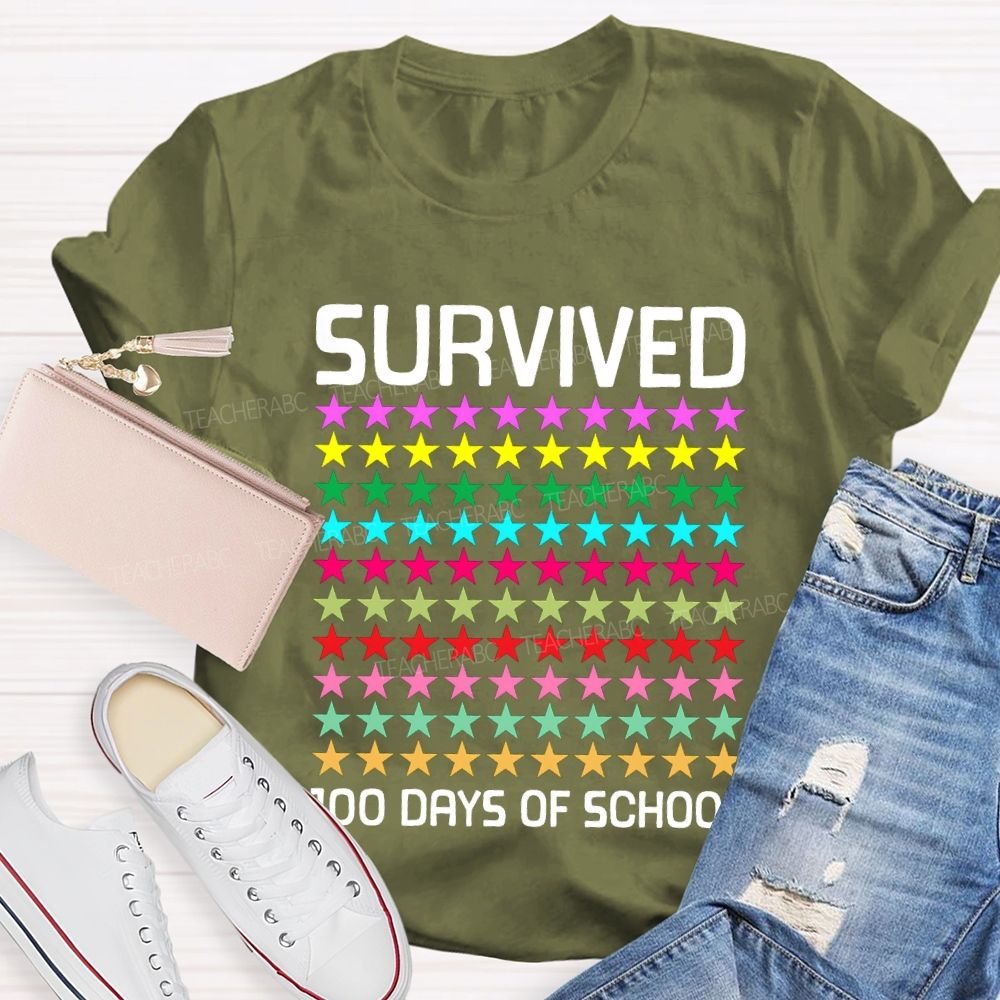 Survived 100 Days Of School Many Colorful Stars T-shirt