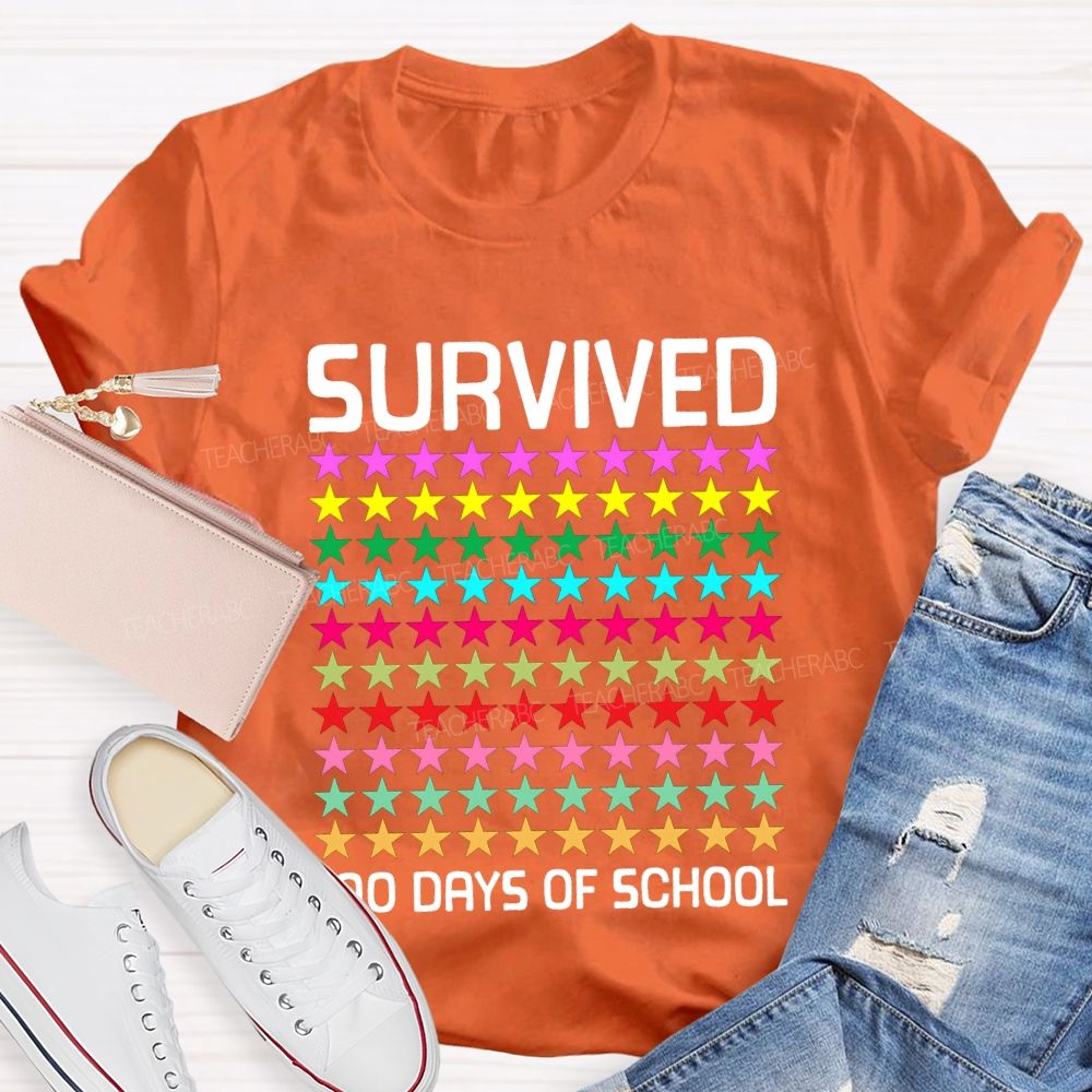 Survived 100 Days Of School Many Colorful Stars T-shirt