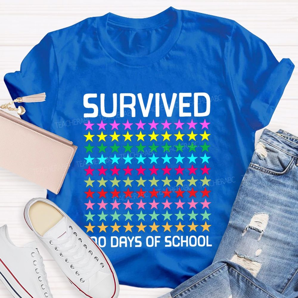 Survived 100 Days Of School Many Colorful Stars T-shirt