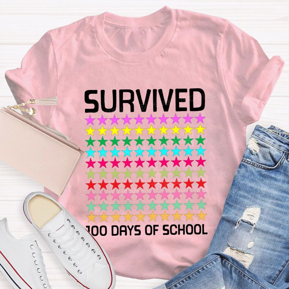 Survived 100 Days Of School Many Colorful Stars T-shirt