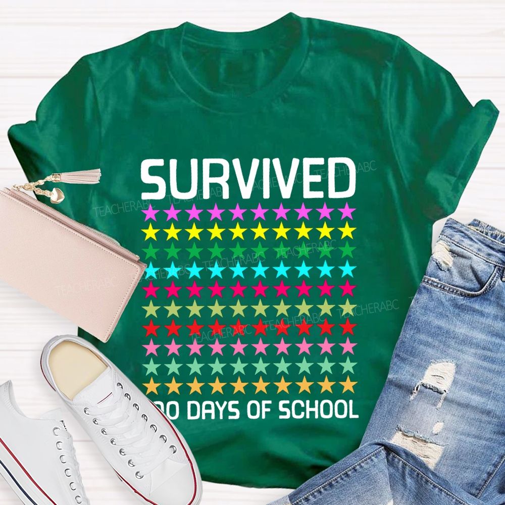 Survived 100 Days Of School Many Colorful Stars T-shirt