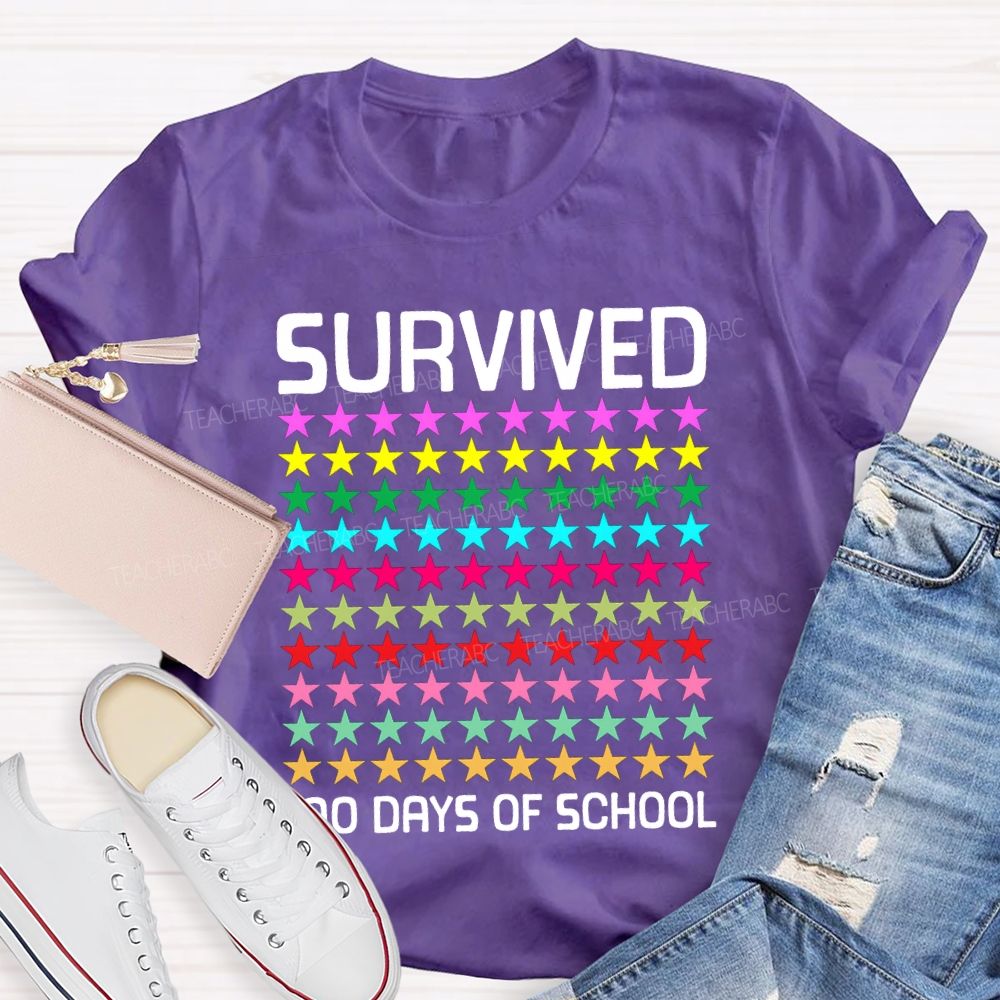 Survived 100 Days Of School Many Colorful Stars T-shirt