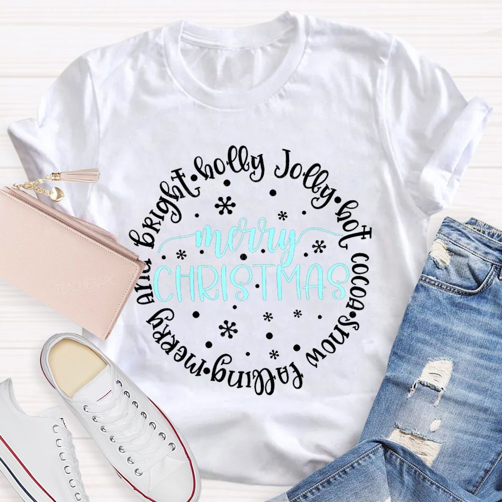Merry Christmas And Bright Holly Jolly Hot Cocoa Snow Falling T-shirt
