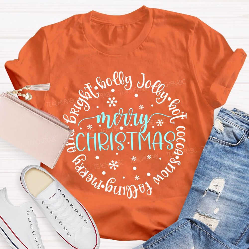 Merry Christmas And Bright Holly Jolly Hot Cocoa Snow Falling T-shirt