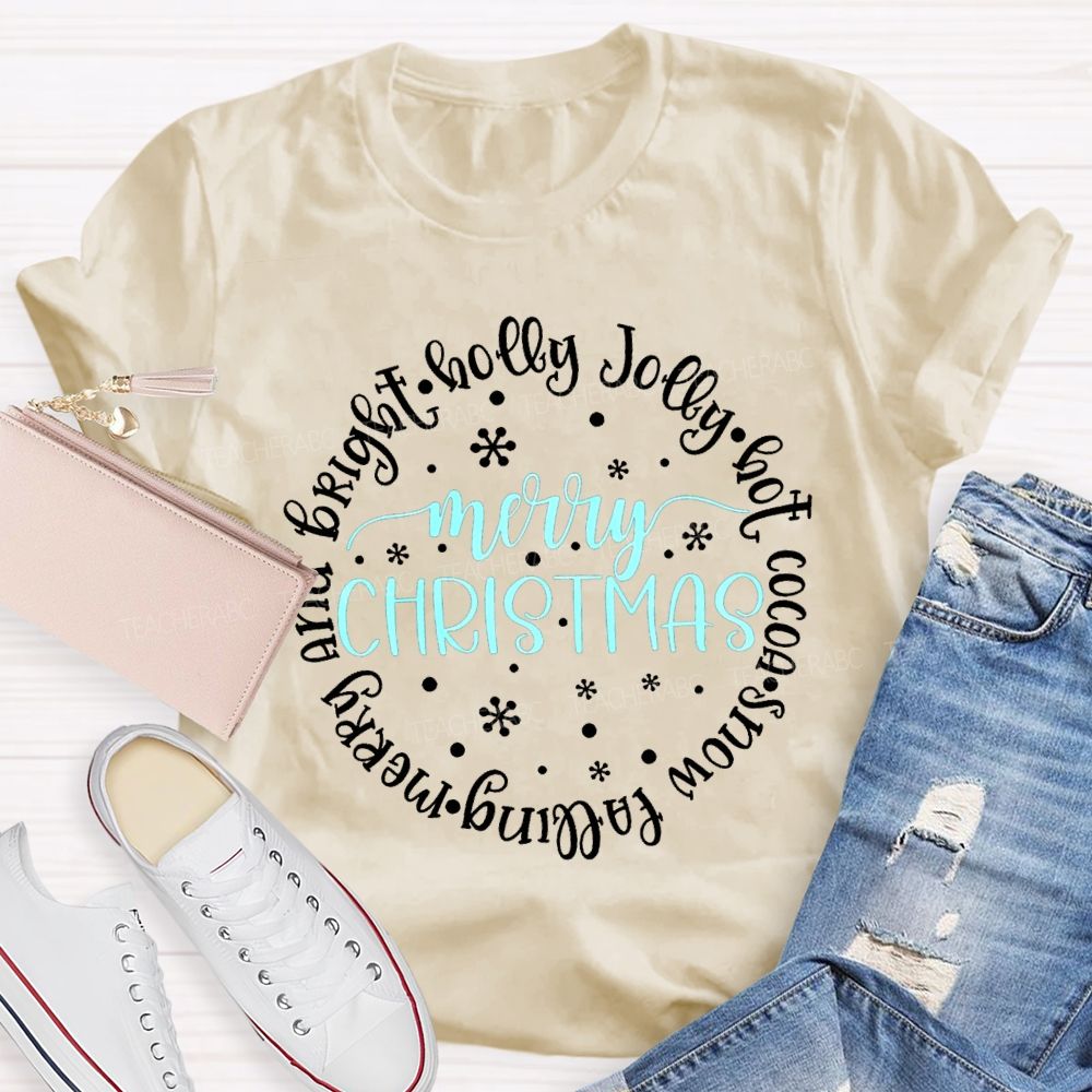 Merry Christmas And Bright Holly Jolly Hot Cocoa Snow Falling T-shirt