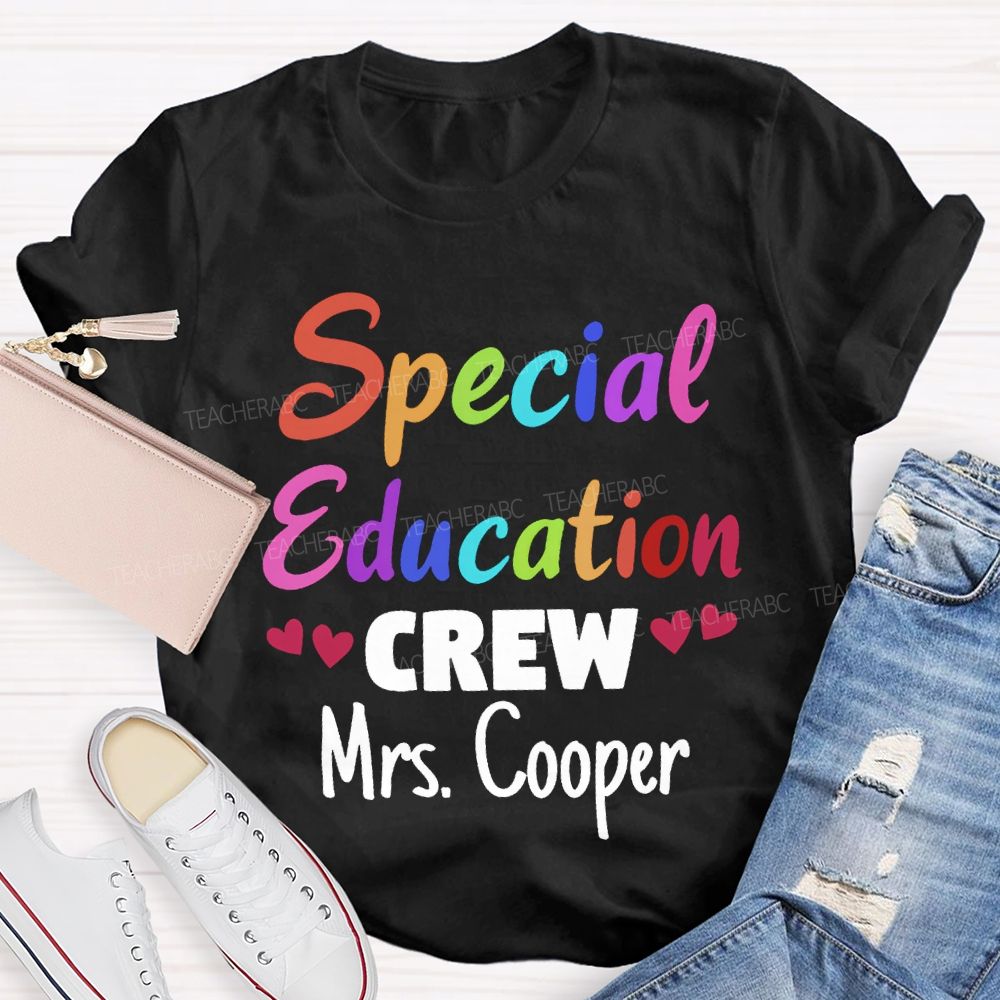 Personalized Name Special Education Crew And Little Peach Heart T-shirt