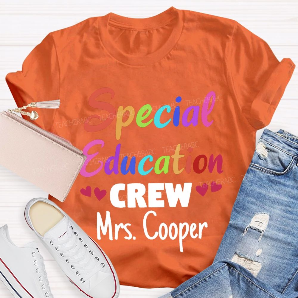 Personalized Name Special Education Crew And Little Peach Heart T-shirt